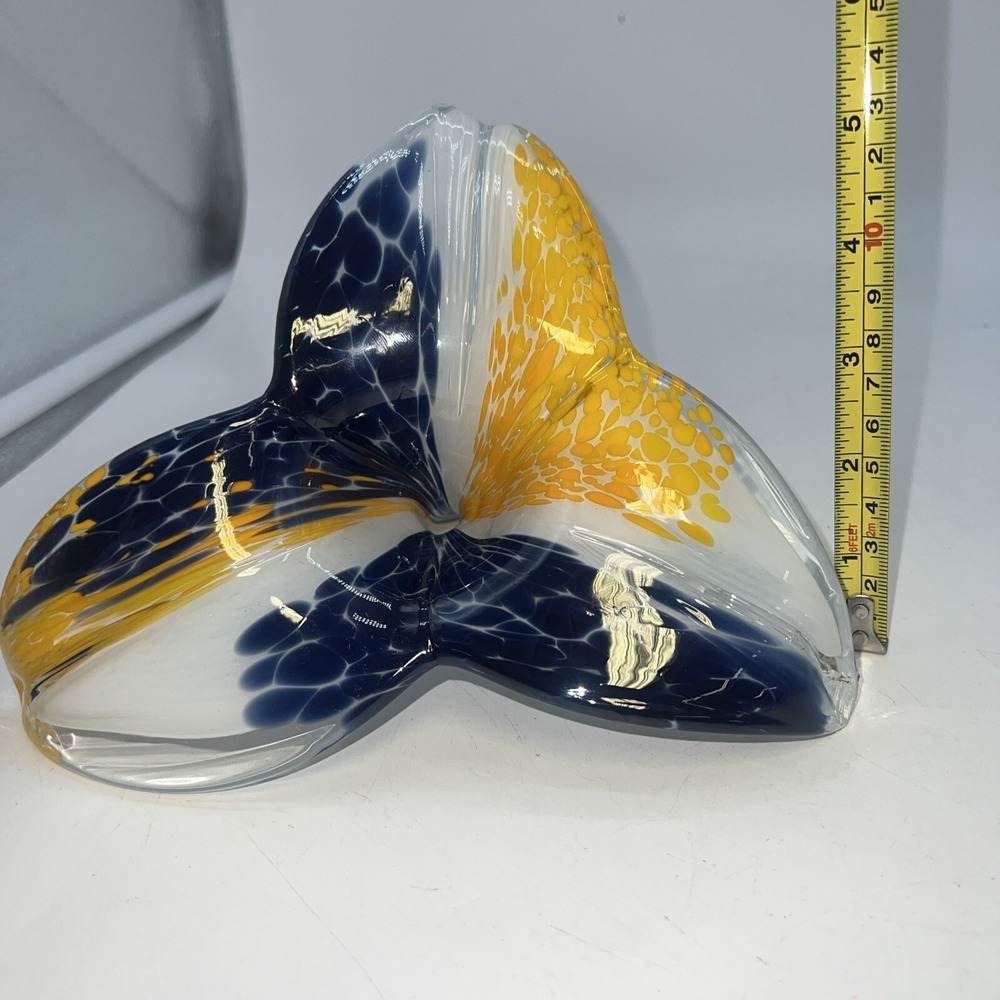 MURANO Style 3 PETAL.NAVY‎ BLUE,WHITE,YELLOW ART GLASS FLOWER-ITALY - Picture 6 of 6